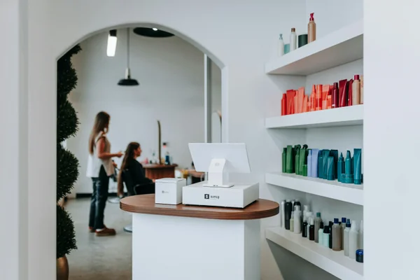 Salon products display with premium brands